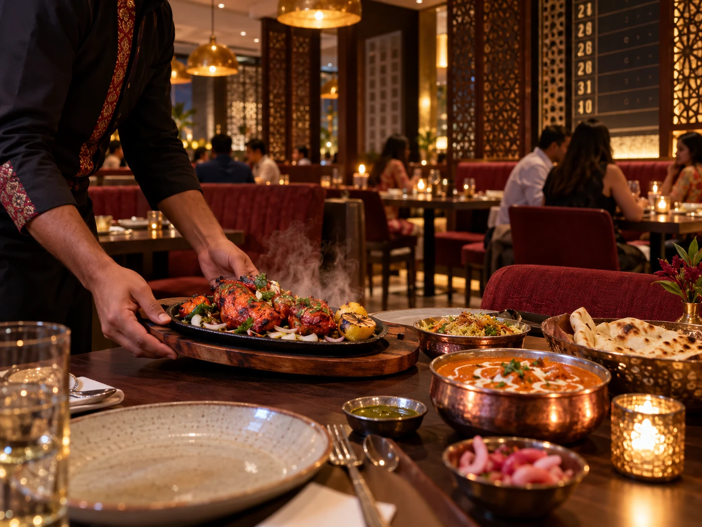 Suasana makan malam hangat dengan sajian India